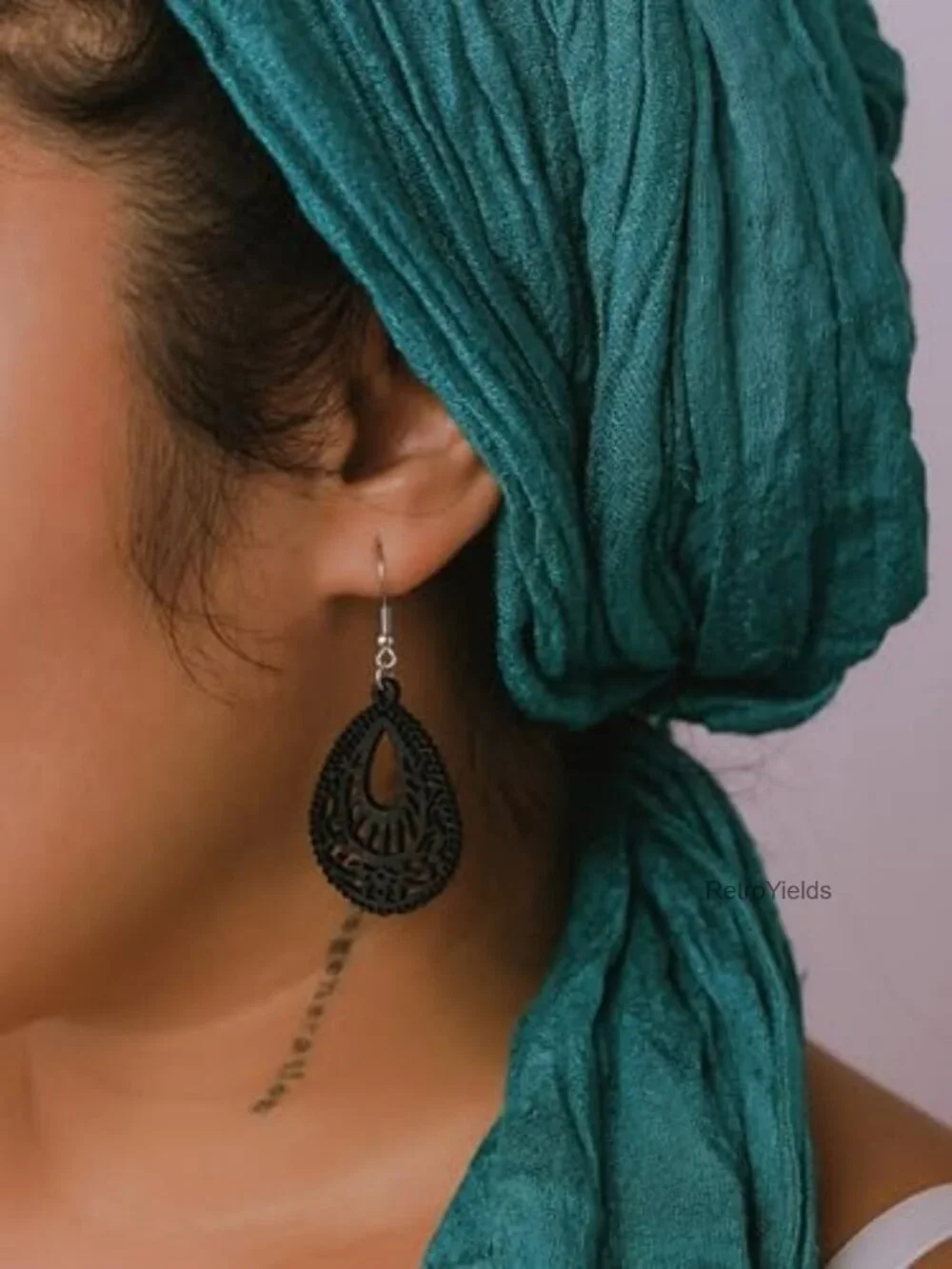 Bohemian Hollow Cut-Out Wood Leather Dangle Drop Earrings